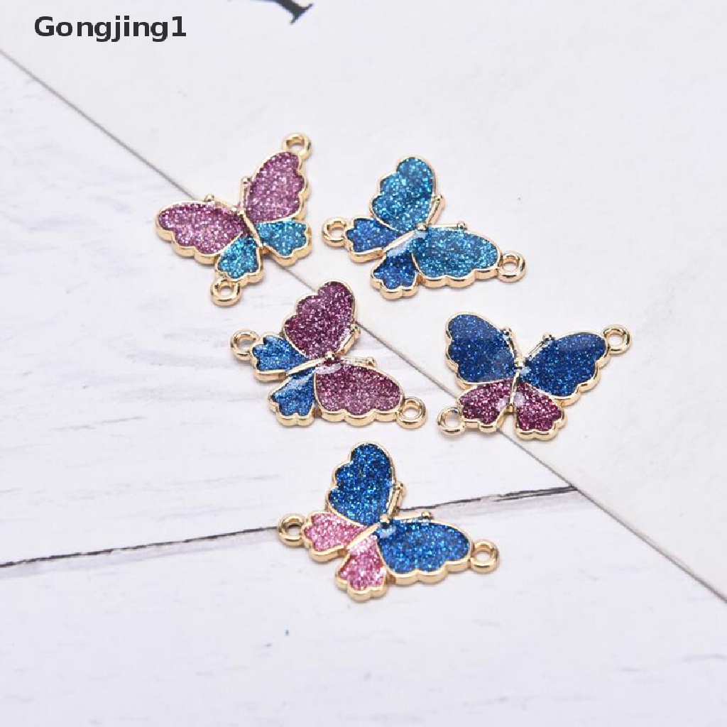 Gongjing1 10Pcs / Kantong Liontin Butterfly Enamel Berkilau Untuk Membuat Perhiasan DIY Charms