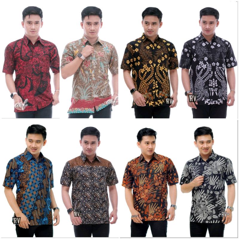 BSWART Batik HRB026 Kenongo Hem Pendek Padi Pekalongan M L XL Batik Pria MURAH Modern Grosir Eceran