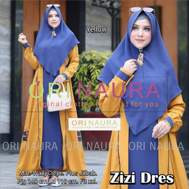 Zizi Dress Gamis Maxy Set Setelan Syari Crepe Polos Busui Fit XXL Ori Naura Solo Grosir Murah