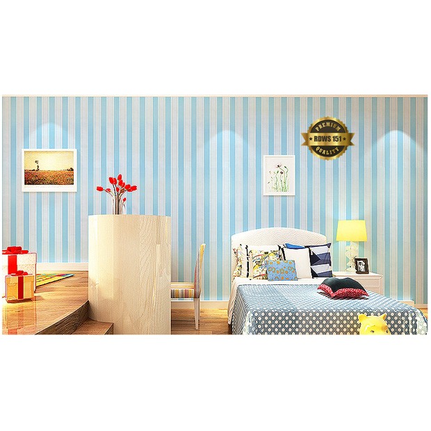 Wallpaper Dinding  Motif Garis  Biru  Minimalis Ukuran 45 cm 