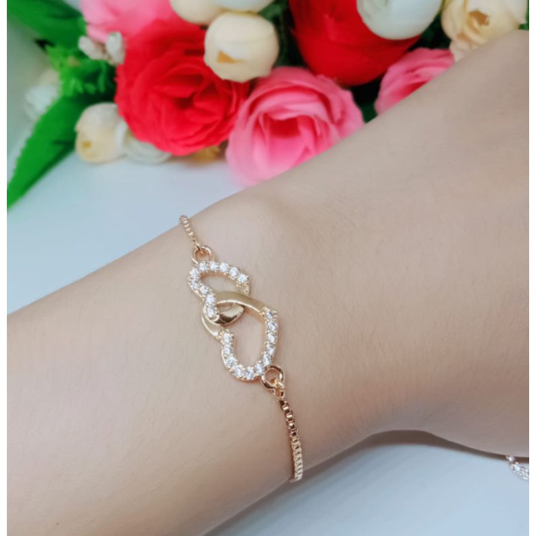 Gelang serut dewasa motif love titanium asli perhiasan wanita mewah