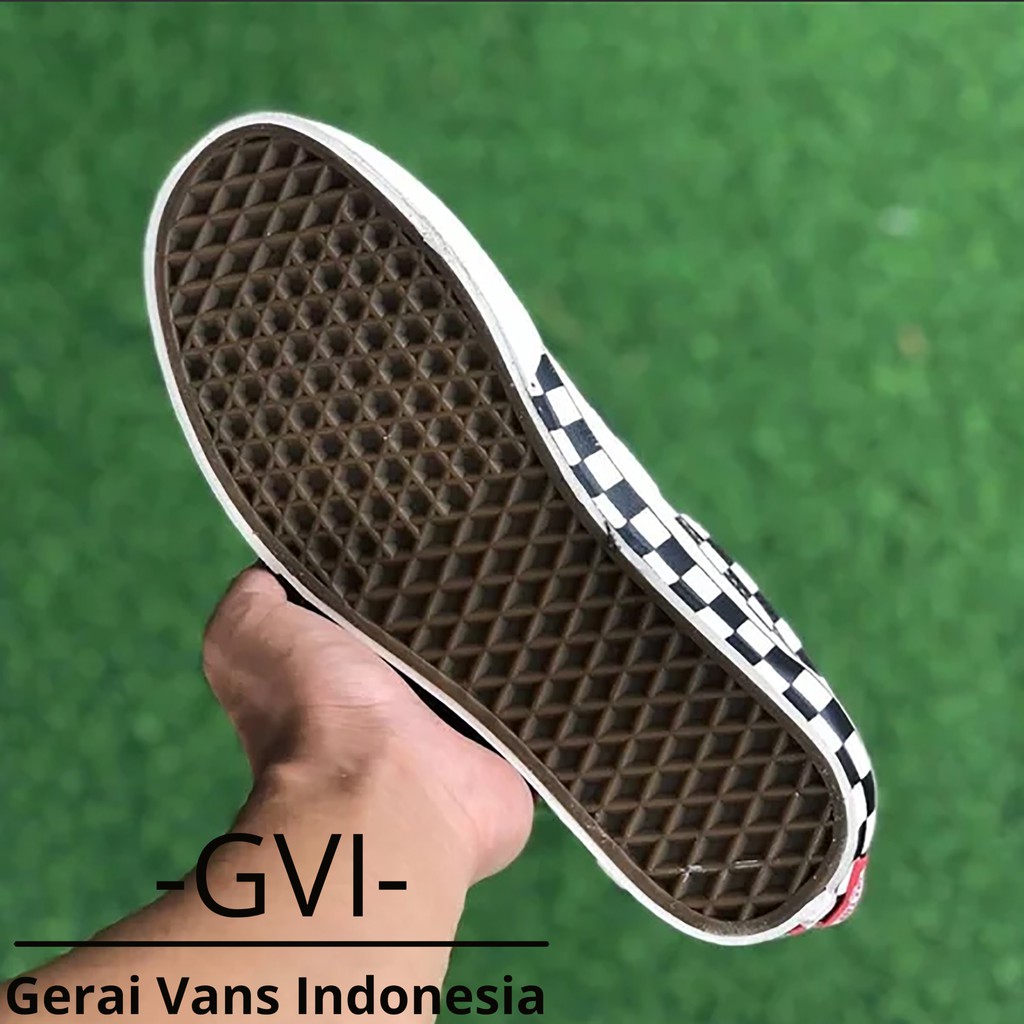 (GRATISSS!!!) VANS SLIP ON SIDEWALL CHECK BLACK WHITE WAFFLE DT PREMIUM BNIB-3