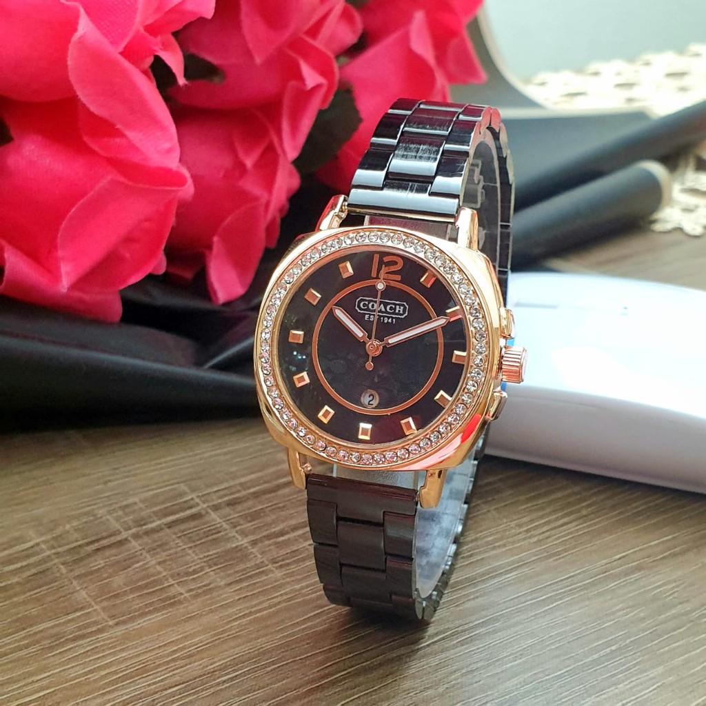 ( COD ) Jam Fashion Wanita / Jam Tangan Wanita Coach Mata Tanggal Aktif & Free Baterai Box