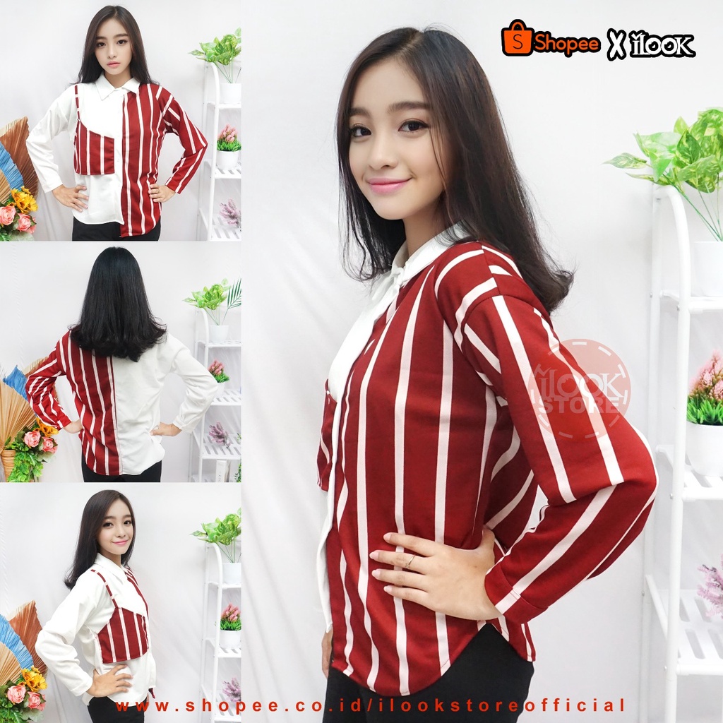 ilook | Lucky Top Blouse West | Chess Playfull Assymetrical Top | Blouse Wanita Bahan Creap