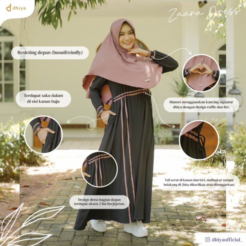 Maannajah.id COD Zaara Dress Set Khimar by Dhiya Official/ Gamis Set/ Gamis Polos
