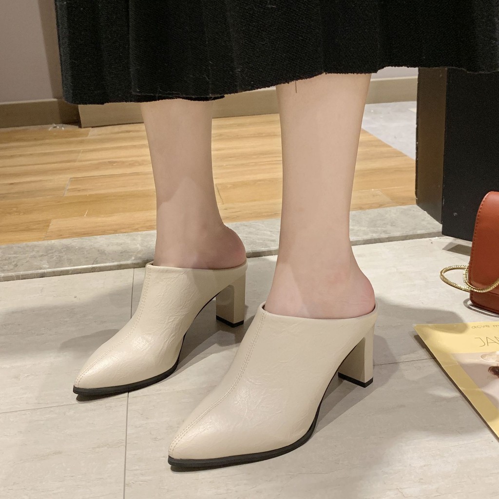 RYS - Cover Mules Sepatu Hak Kulit Fashion Chic Casual - Ori Import