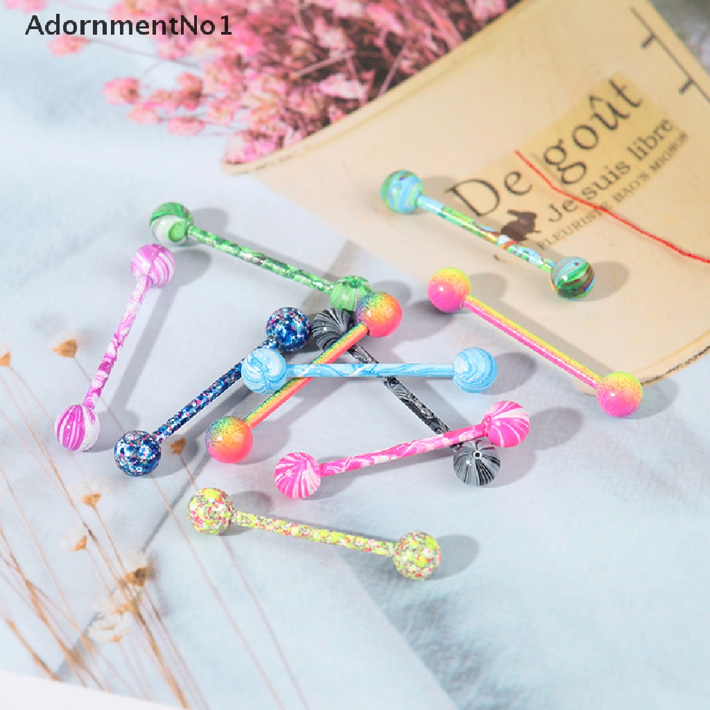 (AdornmentNo1) 10pcs / Set Anting Tindik Lidah Bentuk Barbel Bahan Stainless Steel Untuk Perhiasan Wanita