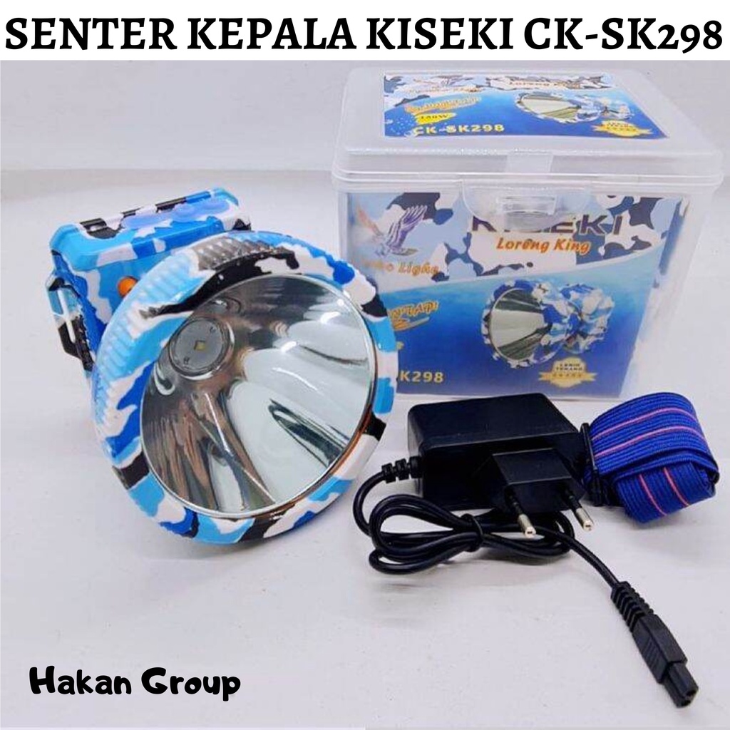 Senter Kepala / Head Lamp Kiseki CK-SK298 150 Watt Cahaya Putih Super Terang Sorot Jauh Body Loreng | Senter Kepala Kiseki CK-298 150W | BISA COD | FMS