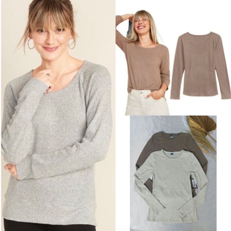 OLD N*VY COZY BRUSHED RIB KNIT TOP-ORIGINAL