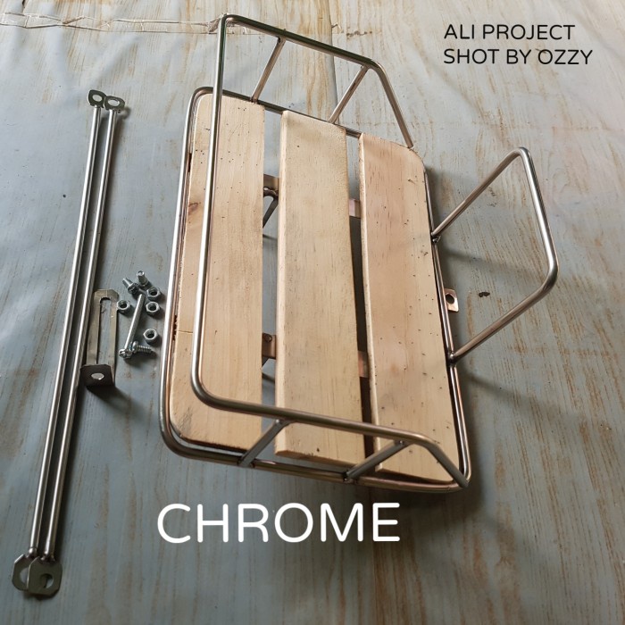 Aksesoris Sepeda - Rak Depan Untuk Sepeda Federal,Mini ,Fixie Minivello Warna Chrome - Alas Kayu 3