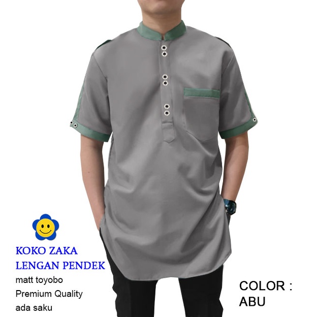 CGF 56349-58488-60470-62314-64158-66179 KOKO ZAKA LENGAN PENDEK Baju Koko Qurta Pria Terbaru,Termurah & Terlaris-Abu