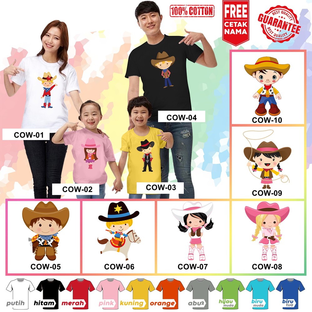 [FREE NAMA!!] Baju Kaos ANAK DAN DEWASA COWBOY KOBOI COWBOI BANYAK MOTIF