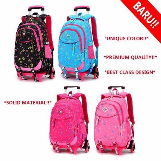 (RK)Tas Troli Anak Sekolah SD SMP Perempuan WaterProof ZRY Ziranyu 6 Roda Import