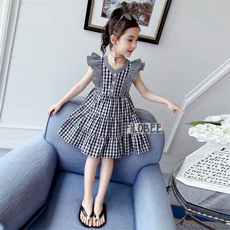 FILOBEE DRESS ANAK PEREMPUAN KOREAN DRESS ANAK PEREMPUAN MOTIF KOTAK KOTAK /GINGHAM