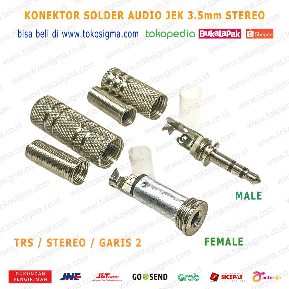 KONEKTOR AUDIO 3.5mm STEREO 3 POLE GARIS 2 jek Solder RAKIT SILVER M F