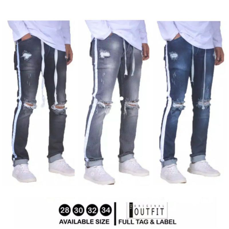 CELANA JEANS STRIP ROBEK - JEANS SLIM FIT ROBEK - CELANA PANJANG ROBEK - CELANA PANJANG PRIA
