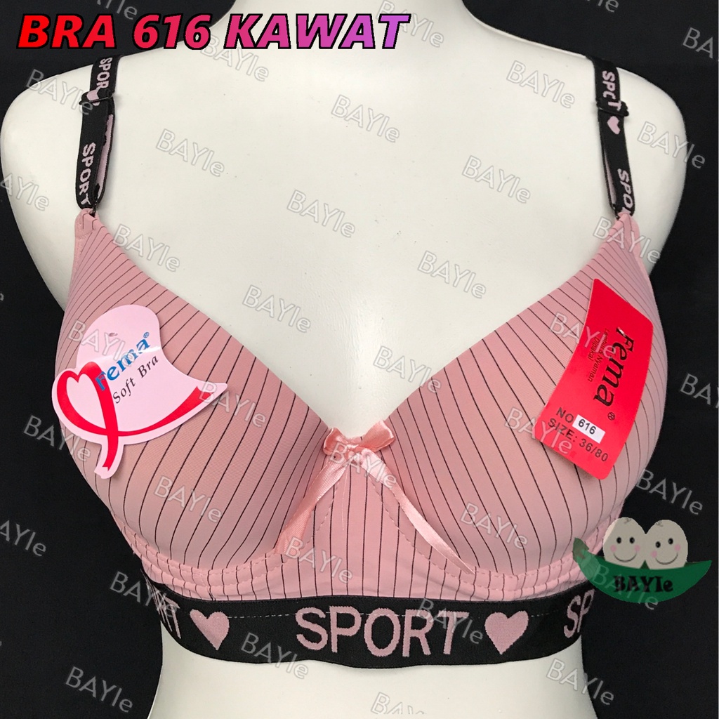 3 PCS BH / Bra Wanita Cewek Dewasa Motif Salur FEMA 616 Cup C Busa Sedang Pakai Kawat Kaitan 3 Size 36 - 42