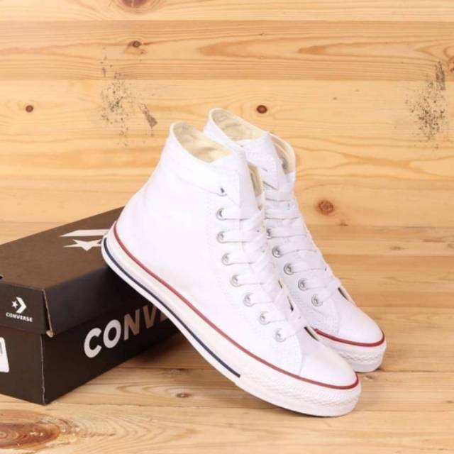 SEPATU CONVERSE KLASIK HIGH WHITE RED LINE. UKURAN 37-43. GO SEMI PREMIUM