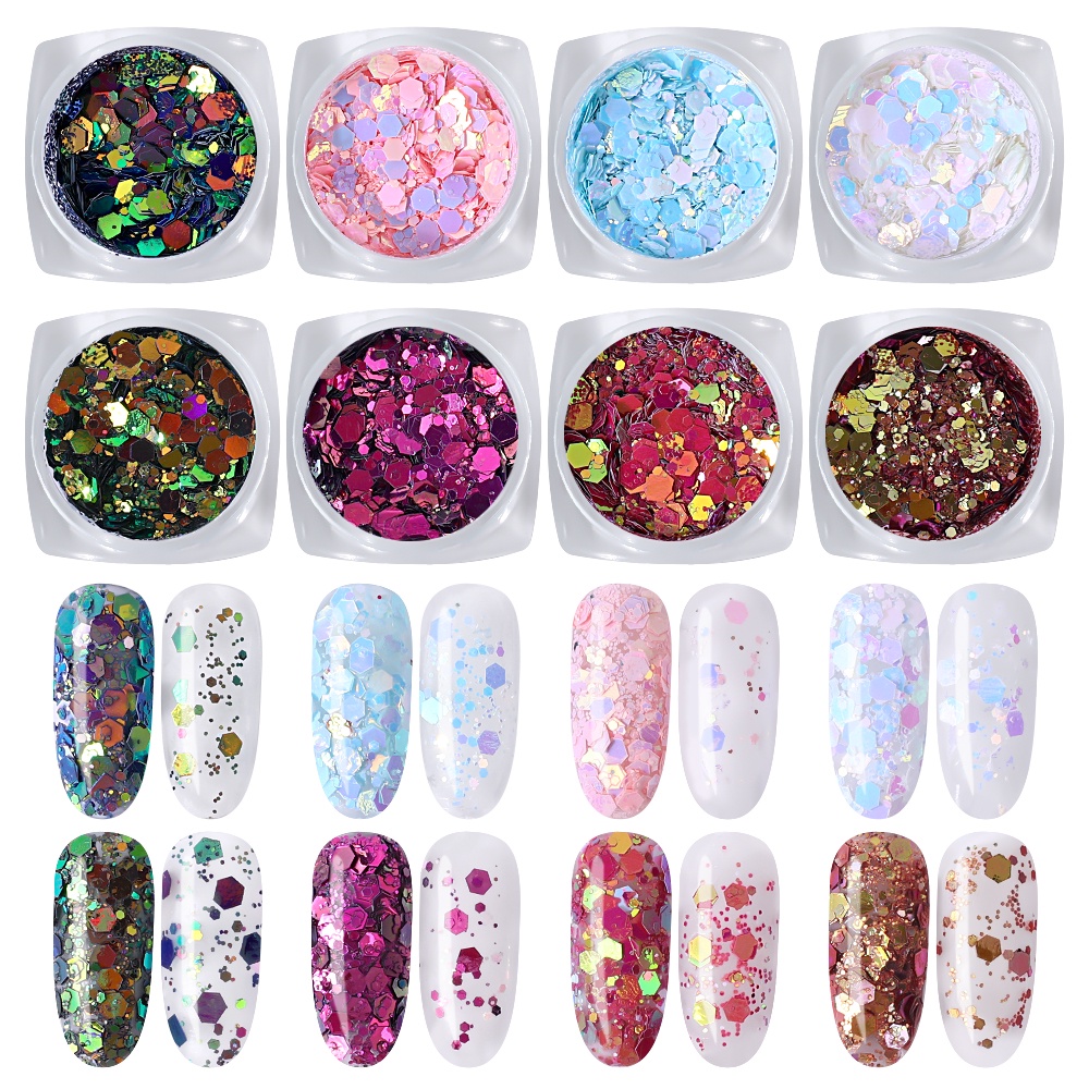 1jar Payet Glitter 3D Warna-Warni Ukuran Campur Untuk Dekorasi Nail Art DIY