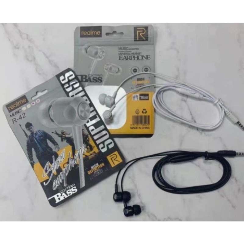 Headset Handsfree Earphone Headphone HF Realme R42 Mic Telpon Heandphone Music Bass