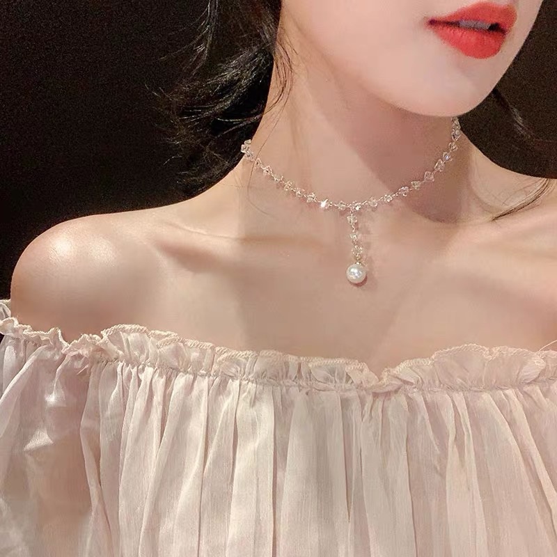 In Crystal Pearl kalung wanita kalung temperamen populer Net merah kalung peri liontin leher aksesor