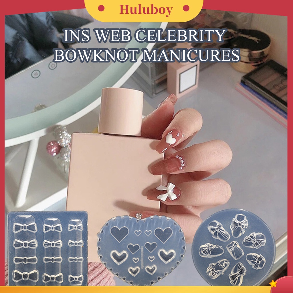 Huluboy Huluboy♡ Cetakan Nail Art 3D Bahan Silikon Transparan Motif Beruang Butterfly Untuk Salon