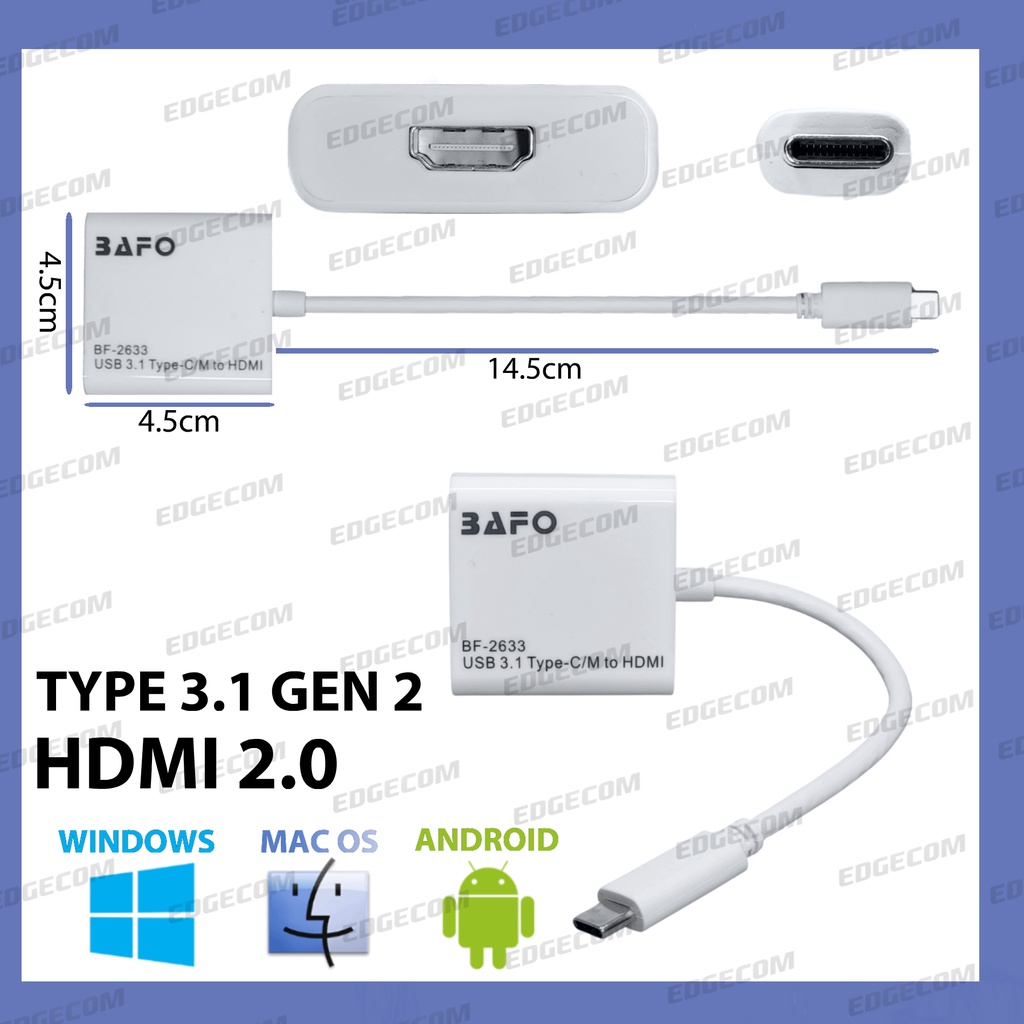 BAFO USB 3.1 TYPE C TO HDMI Female Cable Adapter BF-2633