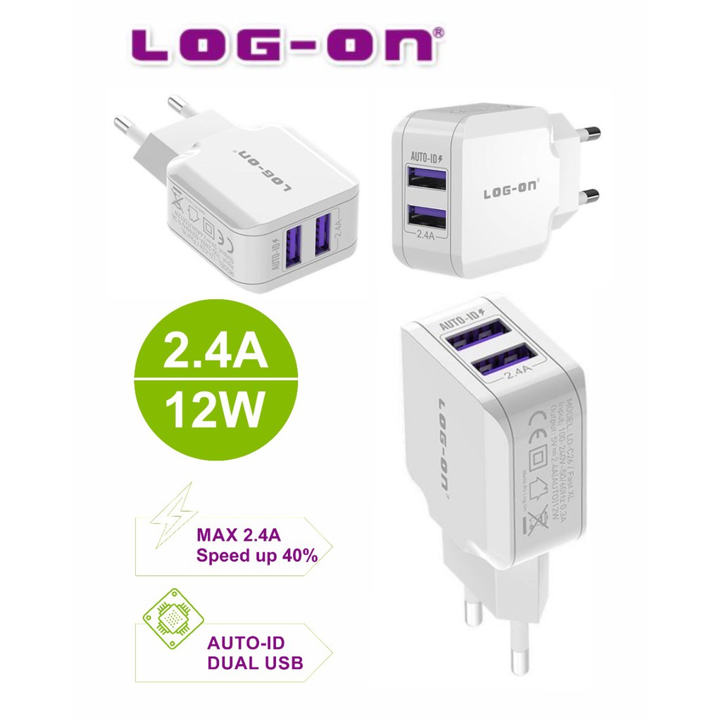 KEPALA CHARGER LOG-ON LO-C26 PLUS 2 USB 2.4A