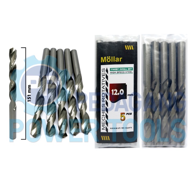 MOLLAR 1 SET 5 PCS MATA BOR BESI 12 MM MATABOR KAYU HSS DRILL BITS