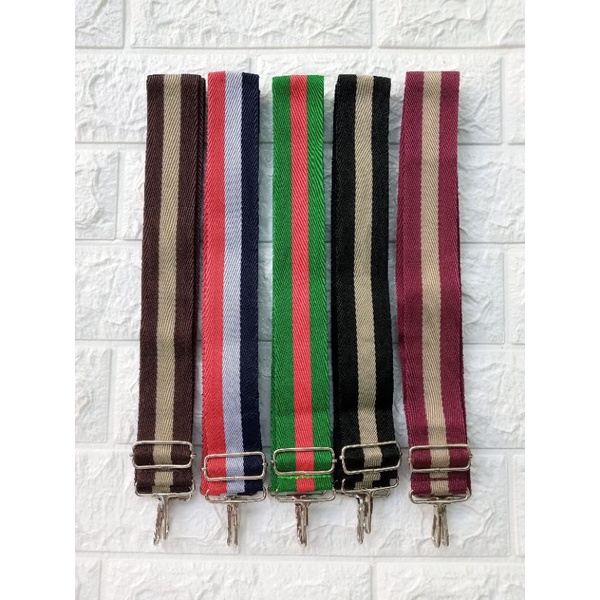 LONGSTRAP / TALI TAS SELEMPANG MOTIF GARIS UK 3,8CM CANTOLAN NIKEL &amp; EMAS