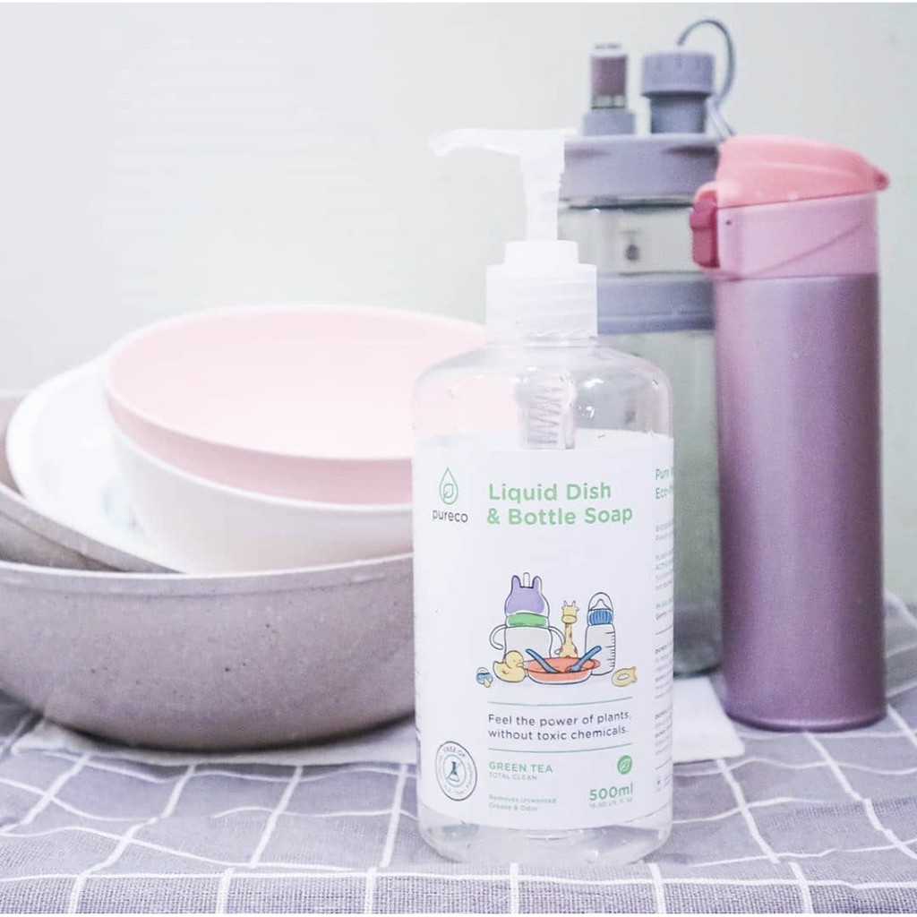 Pureco Sabun Cuci Piring / Sabun Cuci Botol Bayi Liquid Dish &amp; Bottle Green Tea 500ml Kidu Baby