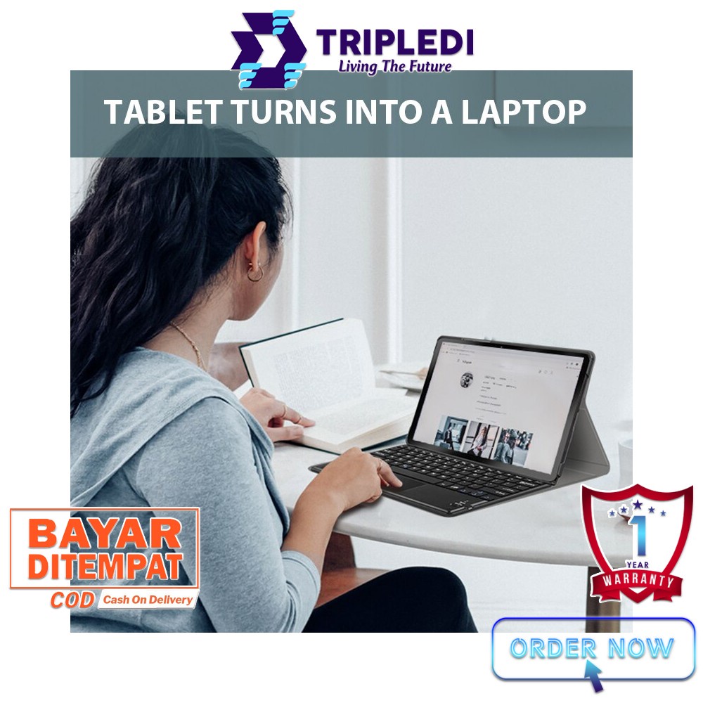 TRIPLEDI Case Samsung Galaxy Tab S7 FE 2021 5G Keyboard Touchpad Free Stylus Pen SM-T730 SM-T736B Flip Casing Leather Keyboard Trackpad Backlit LED Wireless Bluetooth Book Cover Folio Sarung Pelindung Tablet Android Stand Built-in Protektif Shockproof-8