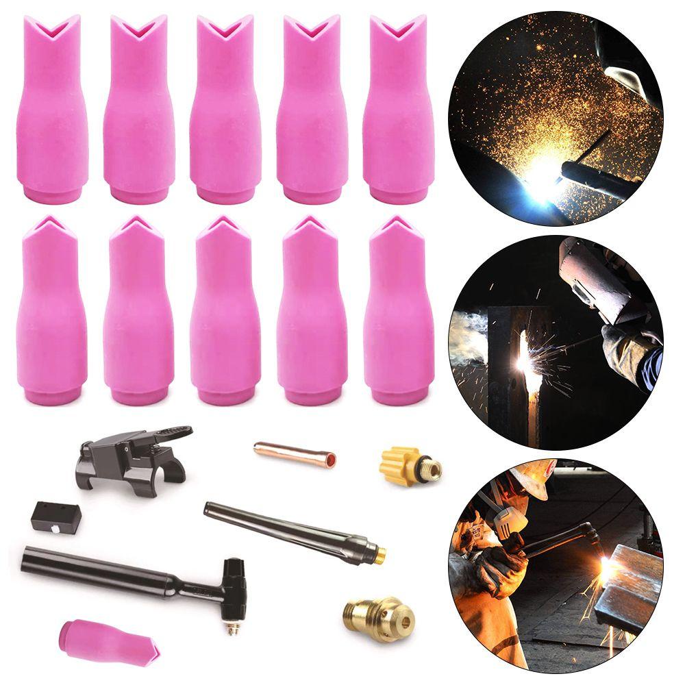 Solighter 10pcs Nozzle Keramik Tukang Las Majelis Argon Arc TIG Welding Aksesori90° Sudut Luar Dalam