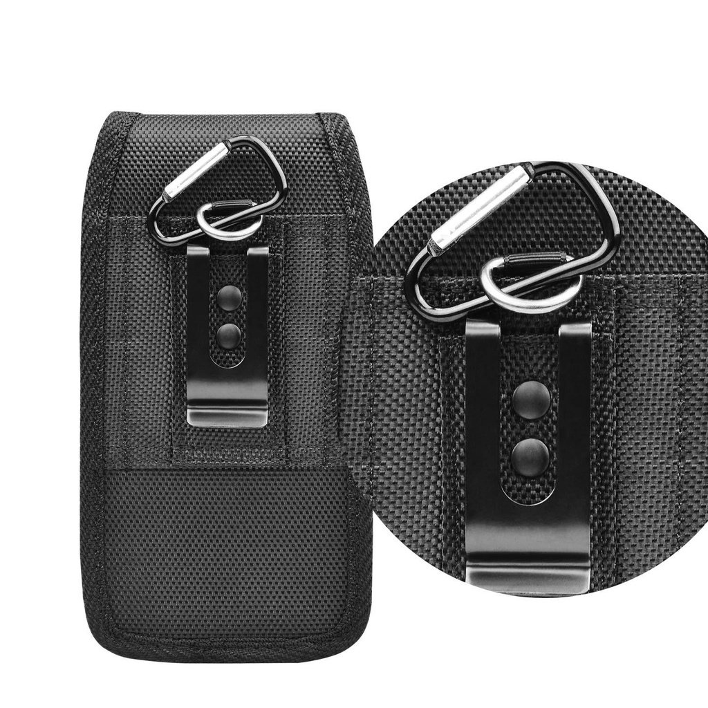 Sarung Dompet Tas Tempat HP Pinggang Pria Nylon Tanpa Magnet Slot Kartu Klip Jepit Vertikal Ukuran 6 - 7 Inch