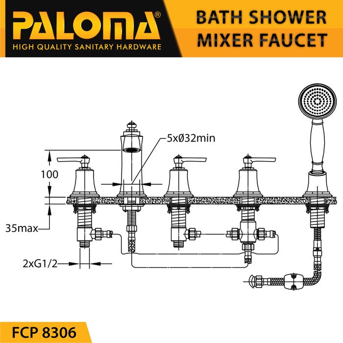 Faucet PALOMA FCP 8306 Keran Kran Air Panas Dingin Bak Bathtub Mandi