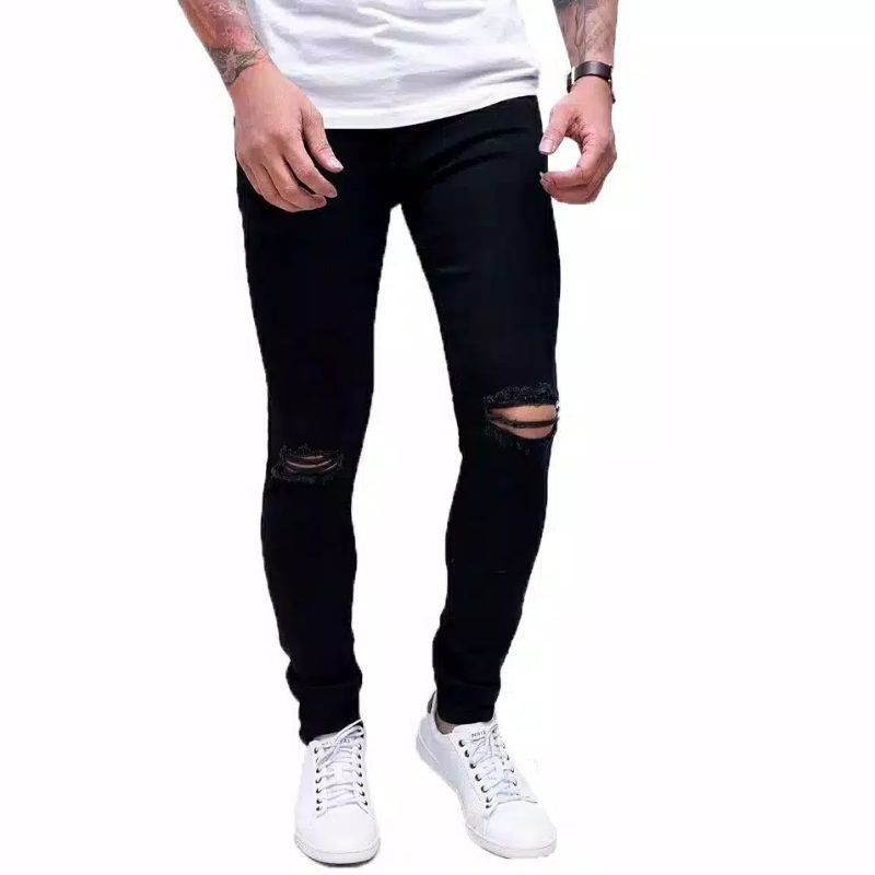 CELANA JEANS SOBEK LUTUT PRIA RIPPED JEANS  SOFTJEANS SKINNY