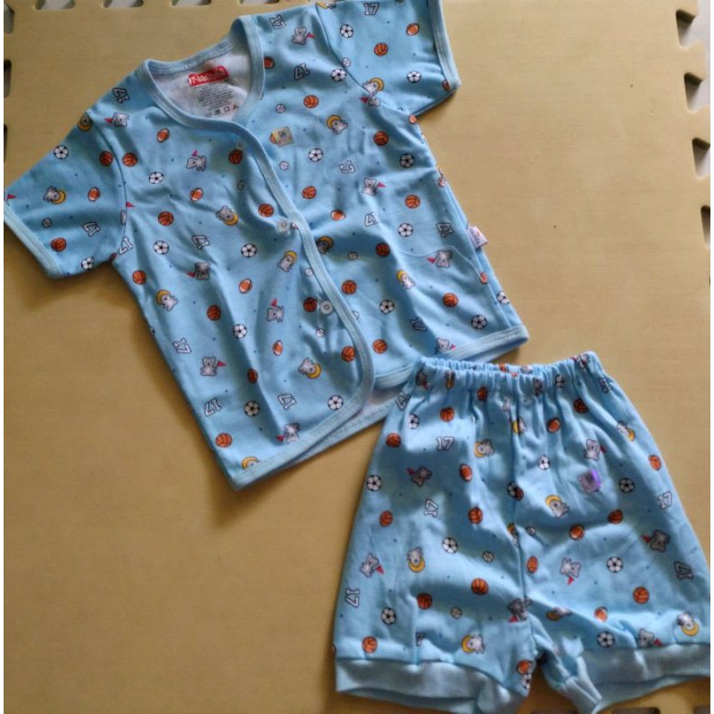 Piyama Setelan baju celana baby lengkap sepatu bayi warna blue