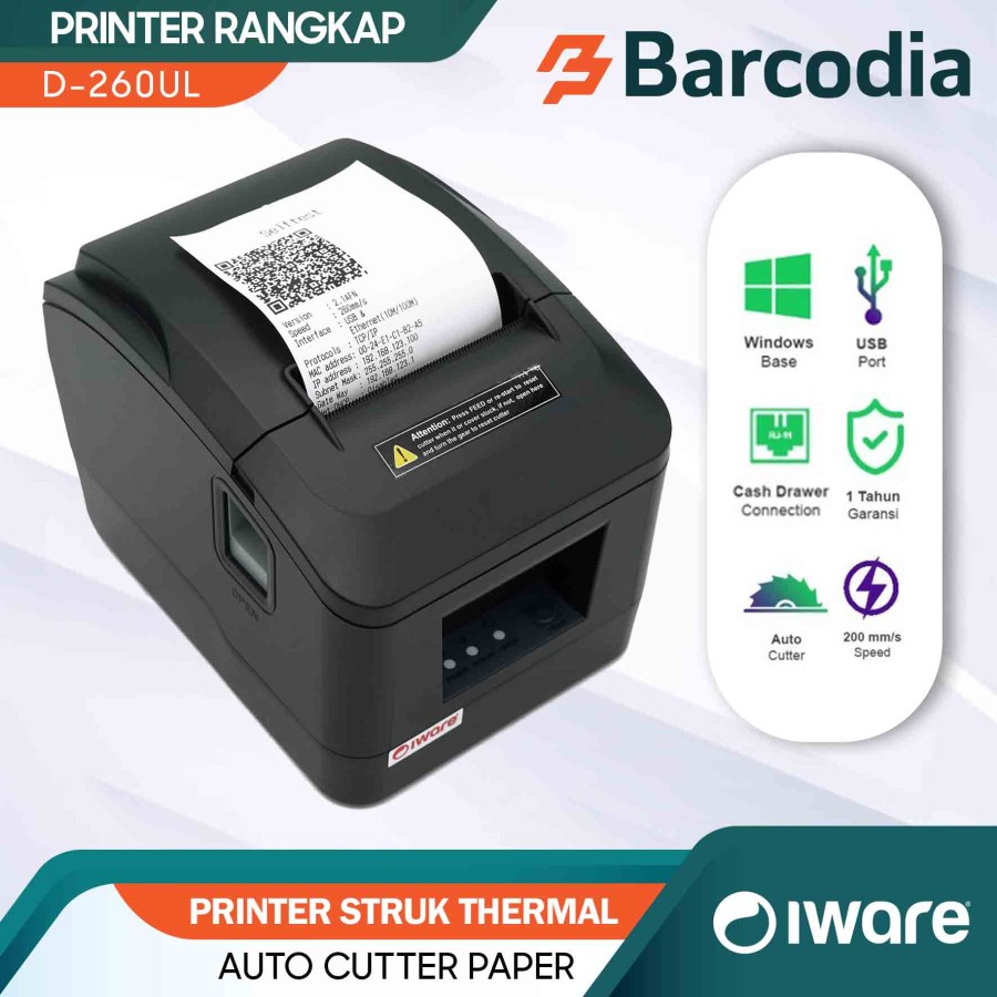 PRINTER THERMAL IWARE 80MM IW-D260WF D260WF USB- WIFI PRINTER THERMAL 80MM AUTO CUTTER PRINTER WIFI