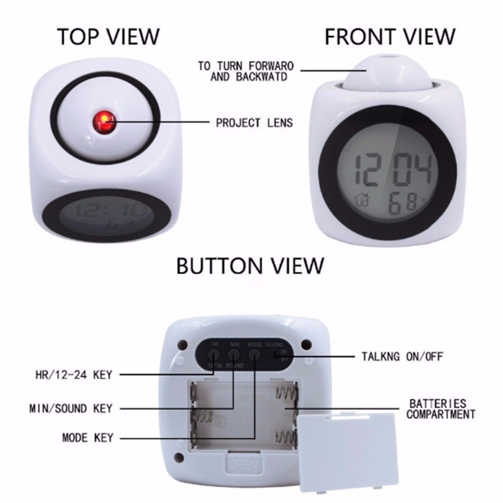 Jam Proyektor Digital Jam Digital Jam Alarm Light Projection LCD Display Digital Clock Voice Jam LCD