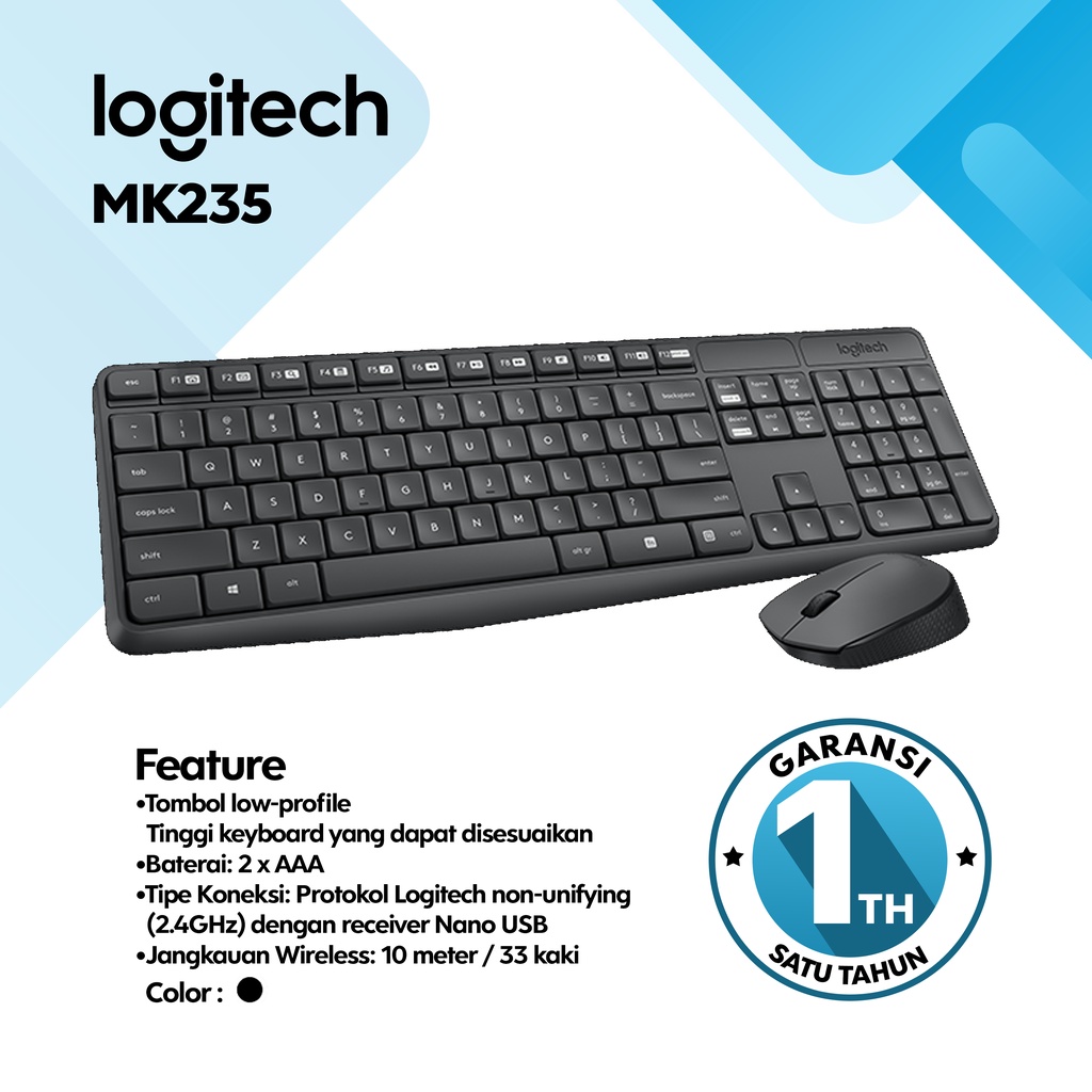 Mouse Keyboard Wireless Logitech MK235 - Garansi Resmi 3 Tahun