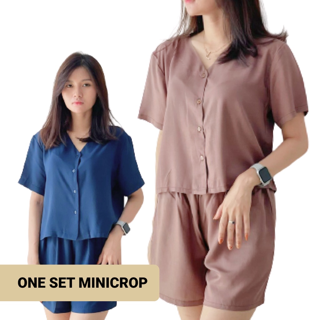 Baju Tidur Wanita Piyama Pendek Model Kemeja Rayon Polos Ariiawear