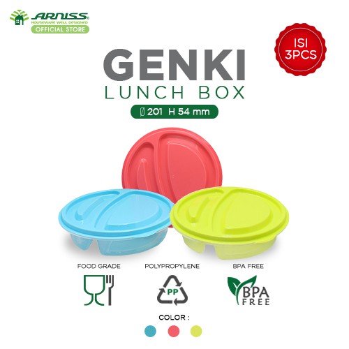 Arniss Genki Bento Bako - BB-0209 isi 3  / Lunch Box / Tempat Makan / Kotak Bekal Plastik