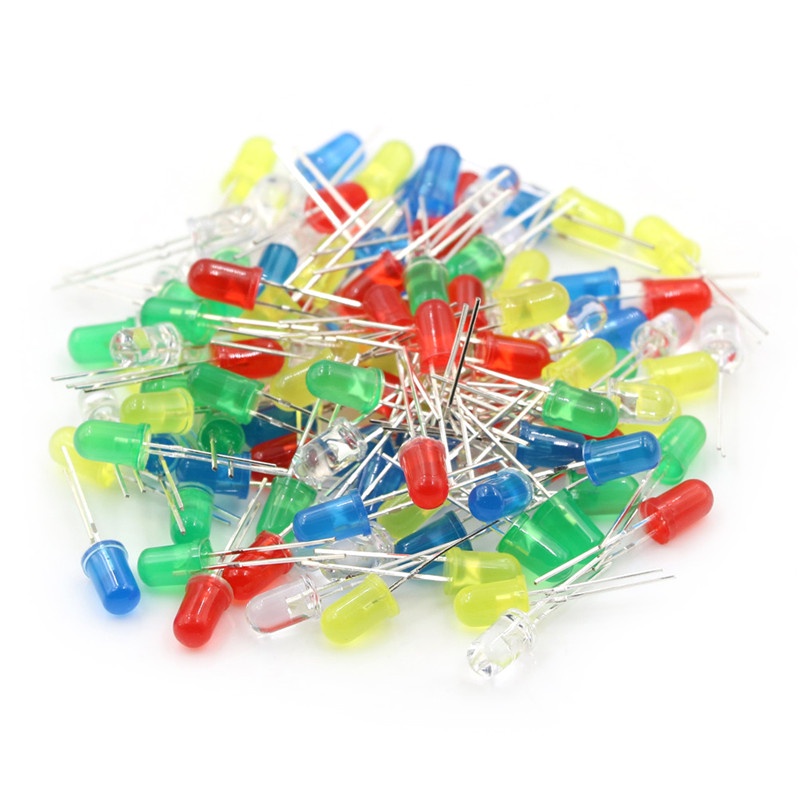 {LUCKID}100Pcs/Set 5mm LED Light Emitting Diodes DC2.5V-3V Red Green White Blue Yellow