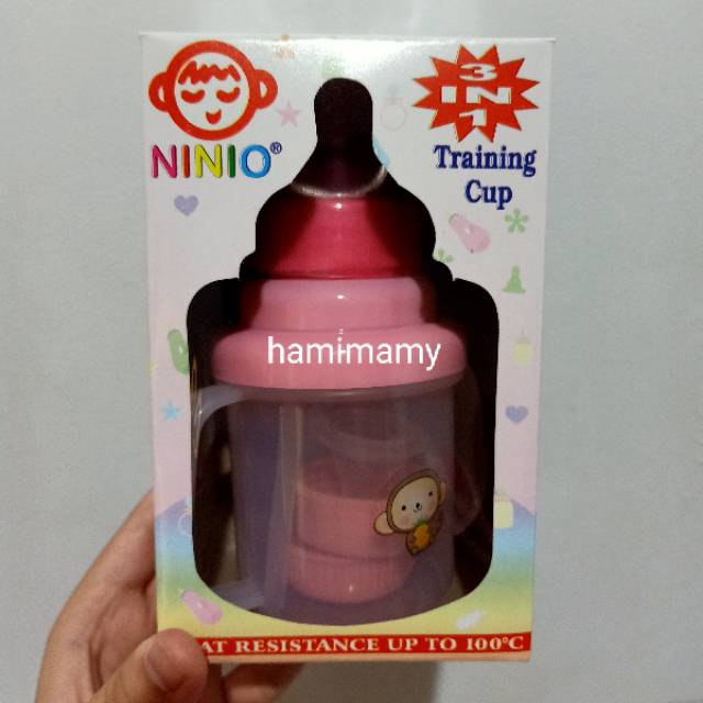 Baby training 3 in 1 cup ninio botol spout dot sedotan bayi pink dan biru