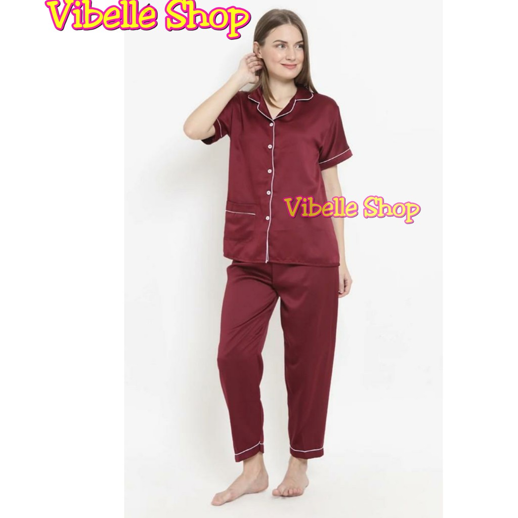 SATINCP - Satin Silky Velvet Premium Vibelle Shop Grosir Baju Tidur CP Piyama Fashion Murah Wanita-Maroon