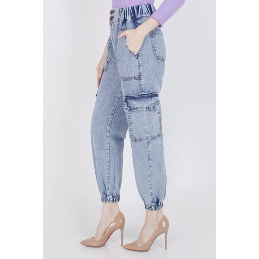 CELANA JEANS WANITA BF CARGO RUBBER