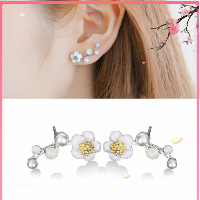 (16P) anting korea anting bunga mutiara / motif bintang - Bunga Btg Emas