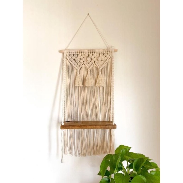 READY STOK) macrame rak kayu tassel 3/ rak buku/ macrame ambalan/ Dekorasi rumah