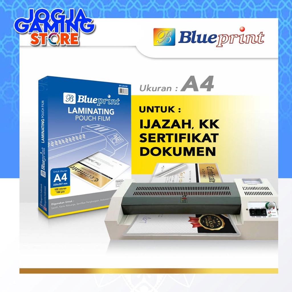 

PLASTIK LAMINATING POUCH FILM BLUEPRINT 100 Micron - A4 100 Lembar