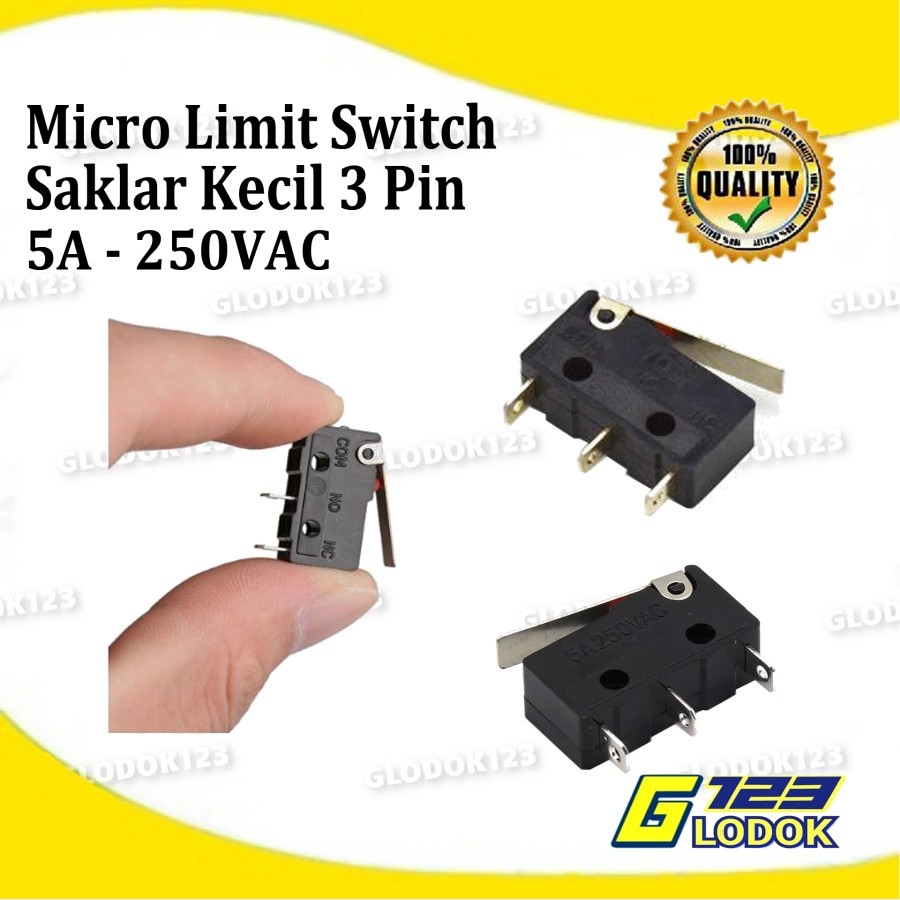 Micro Limit Switch Saklar Kecil Mini On Off NO NC 3 Pin Gagang 5A 250V